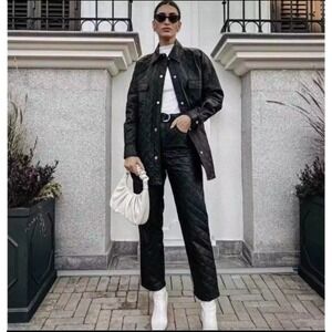 ZARA Insta High Waist Faux Leather Quilted Straight Leg Trousers Size Small